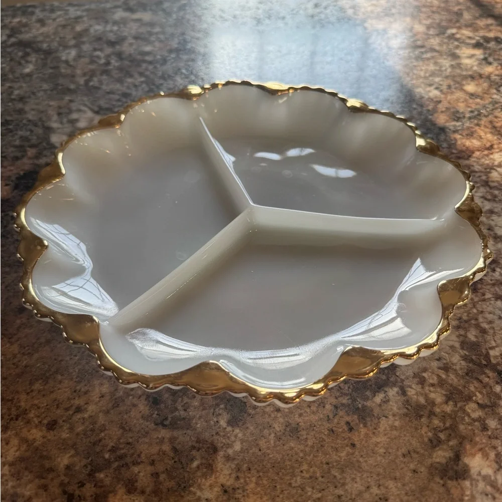 Vintage Anchor Hocking Fire-King Milk Glass Divided Serving Dish